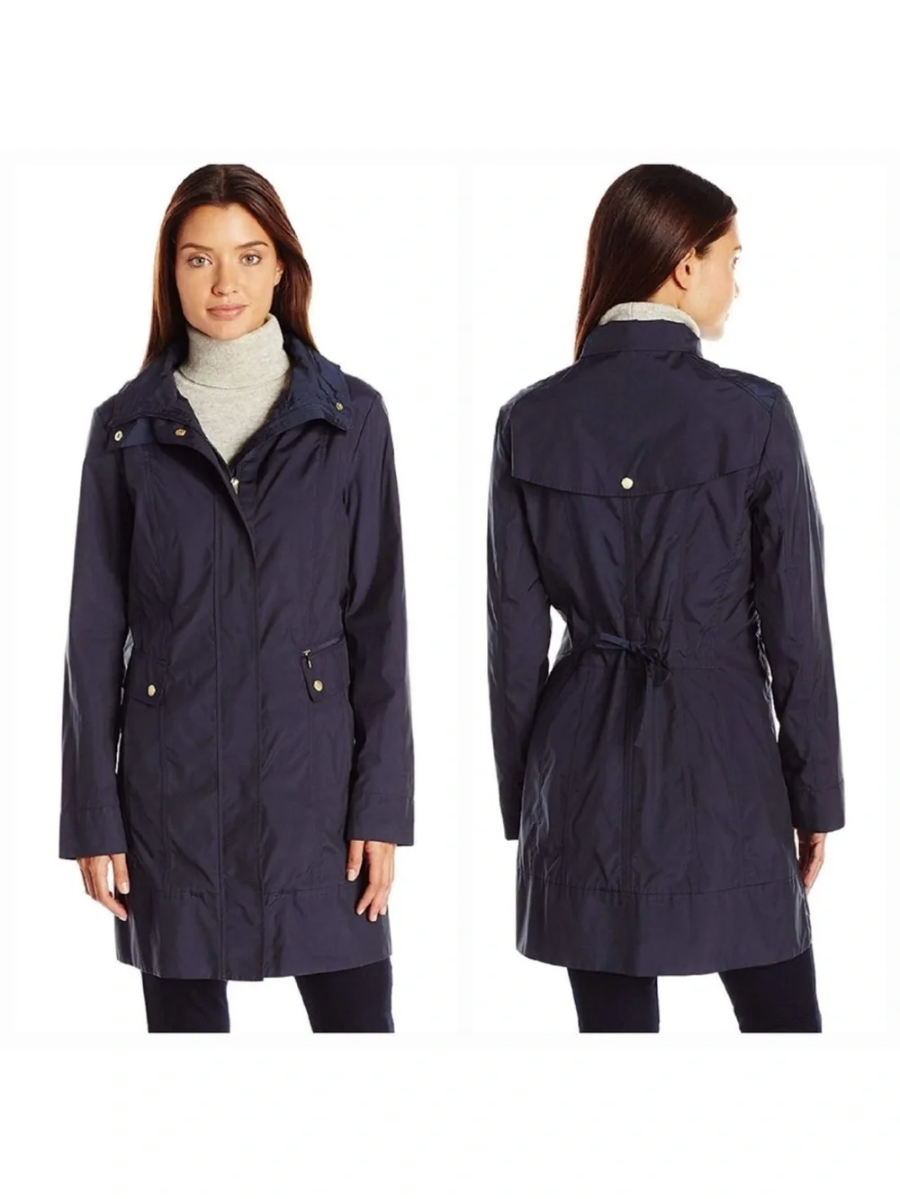 NWOT Black Lightweight Women's Trench Rain Coat With Hidden Hood